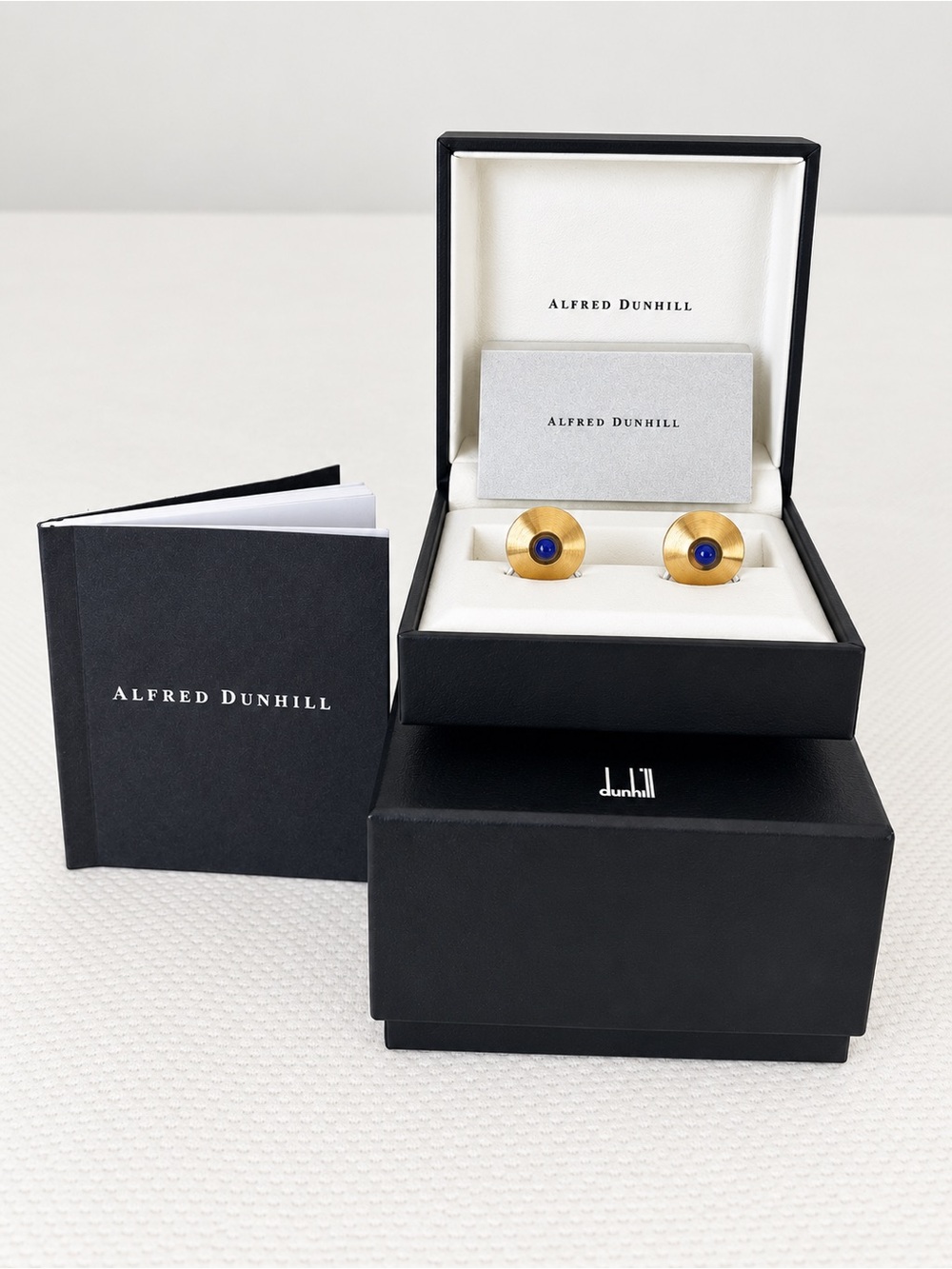 Alfred Dunhill 18K Gold-Plated Lapis Lazuli Cufflinks w/ Box